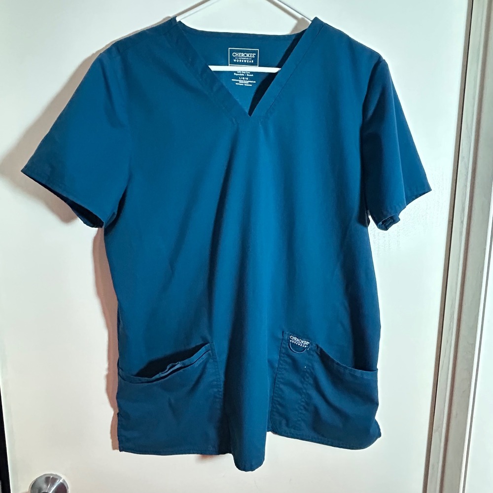 Cherokee Workwear Revolution Scrub Top V-Neck Teal‎ Blue WW620 Large